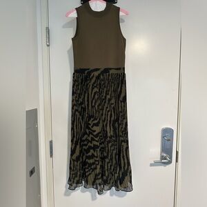 Ted Baker London Olive Green + Black Dress 2 XS Tiger Print